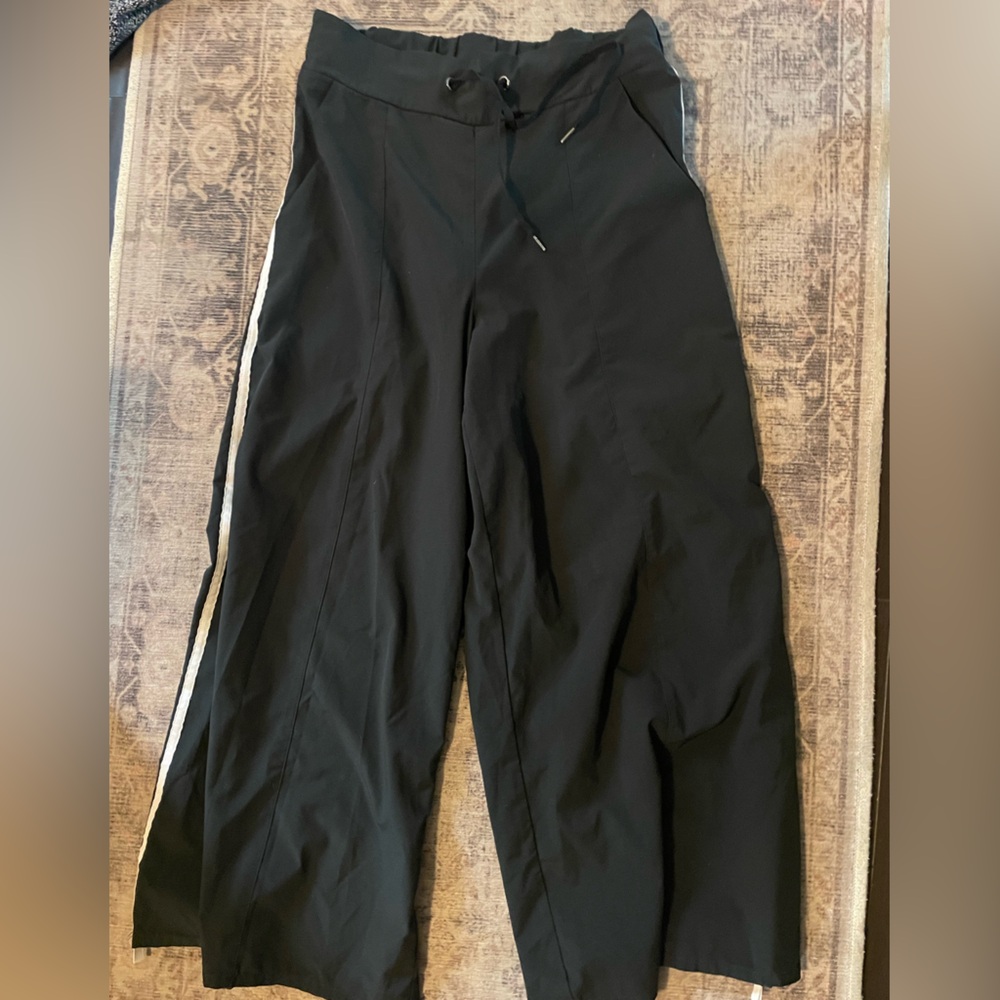 Varley Black Joggers with White Stripe cropped wide leg